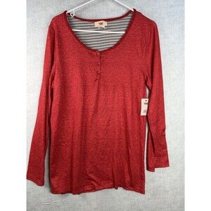 NWT YMI Red Heathered Henley Long Slv Shirt Sleepwear Soft Comfort Plus Size 1X